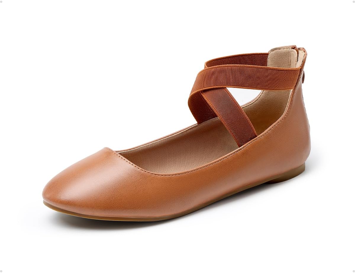 DREAM PAIRS Women's Comfortable Fashion Elastic Ankle Straps Flats
