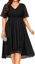 Plus Size Cocktail Dress - Elegant V-Neck Midi for Curvy Women