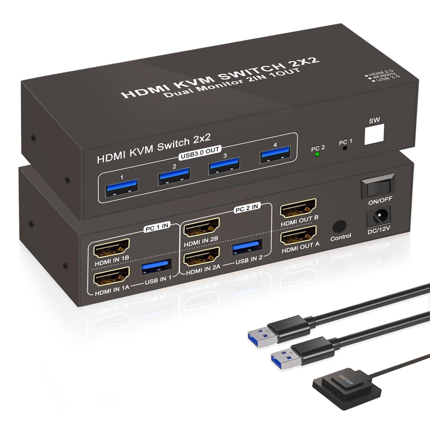 Dual Monitor HDMI KVM Switch for 2 Computers and 2 Monitors