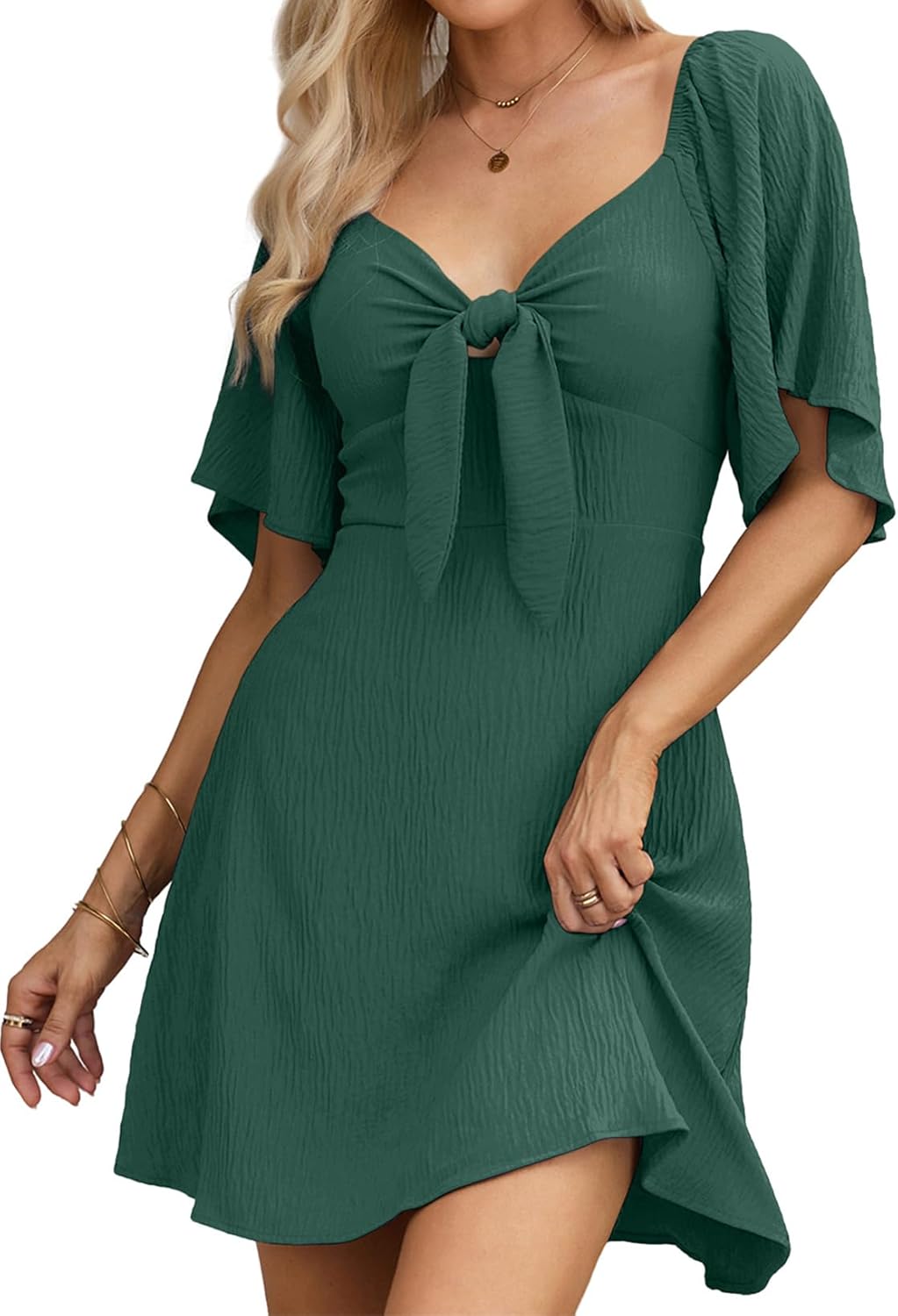Dokotoo Womens Dresses Deep V Neck Elegant Bow Tie Mini Dress