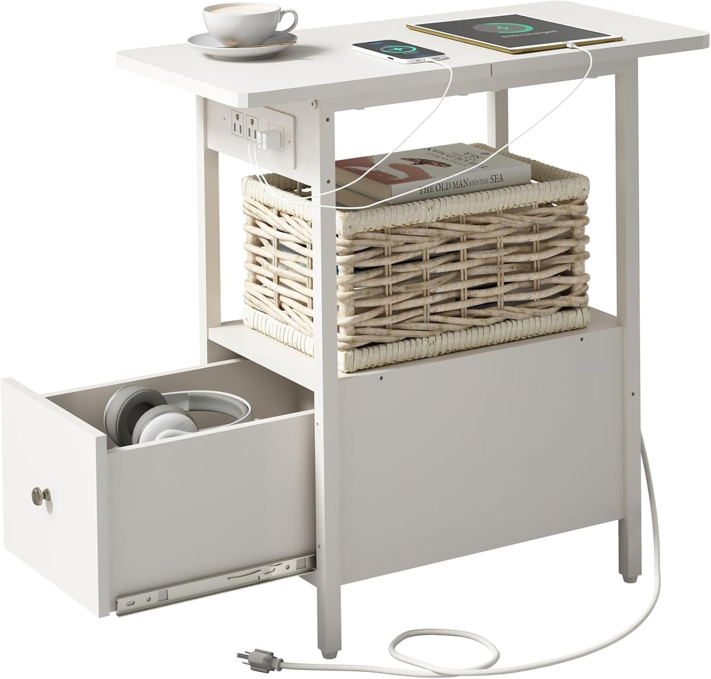 LIDYUK End Table with Charging Station for Small Spaces