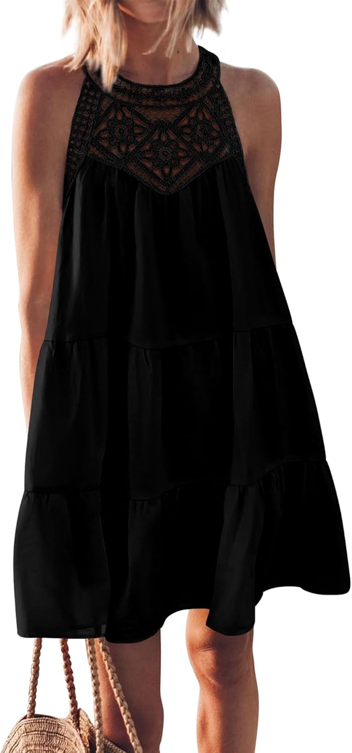 BTFBM Women Summer Halter Dresses Casual A-Line Mini Dress