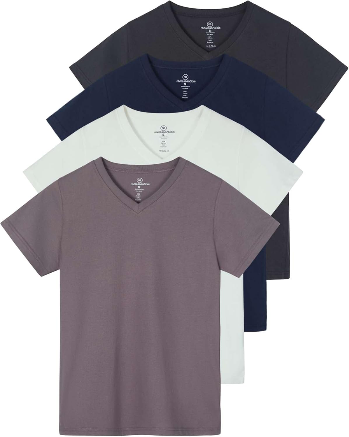 Real Essentials Women's Classic-Fit Cotton V-Neck T-Shirt 4 Pack