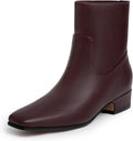 Athlefit Women's Chunky Low Heel Ankle Boots - Retro Square Toe Unique