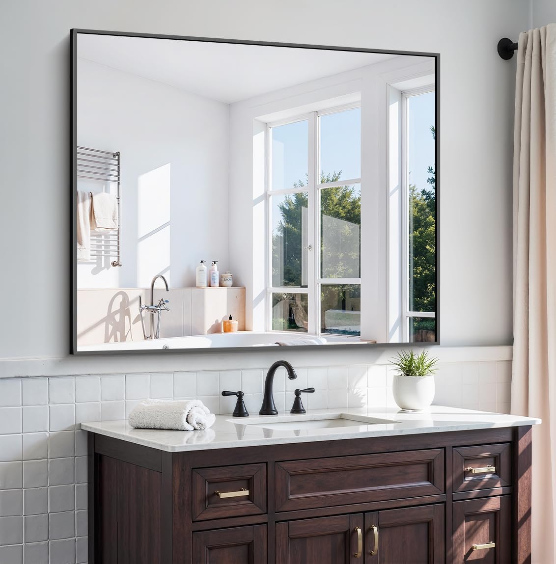 KOCUUY Black Bathroom Mirror 40x48 Large Rectangular Design