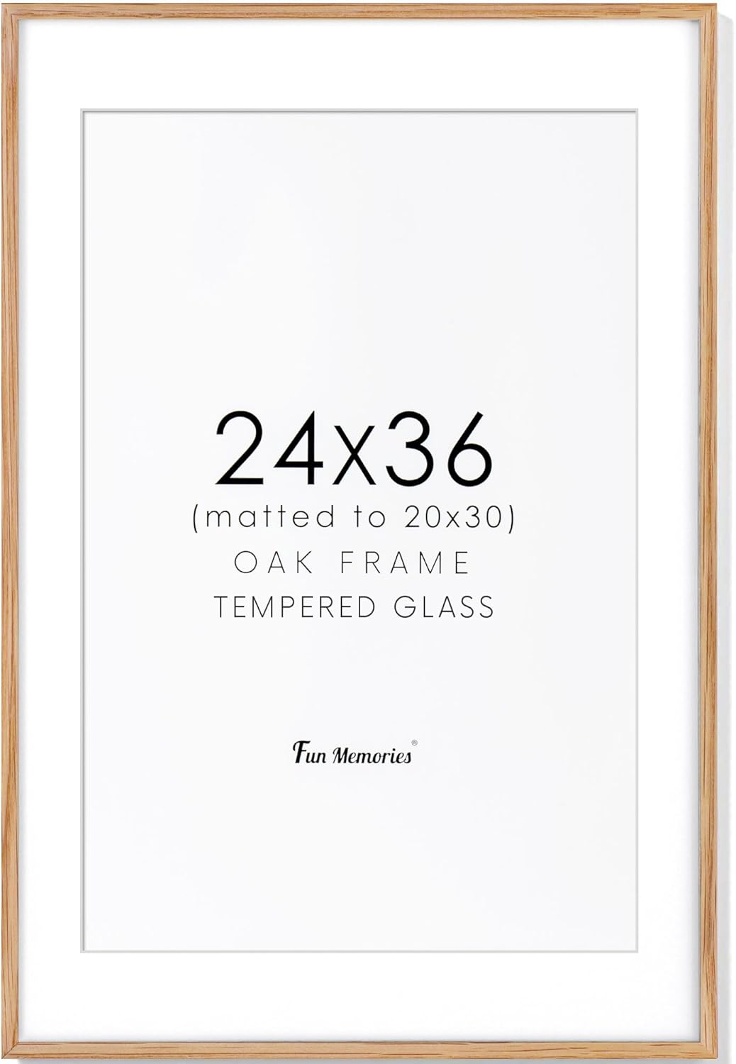 24x36 Picture Frame - Solid Oak Wood & Tempered Glass Design