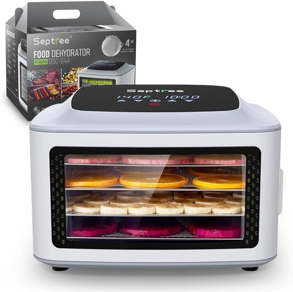 Compact Food Dehydrator with 4 Stainless Steel Trays for Snacks