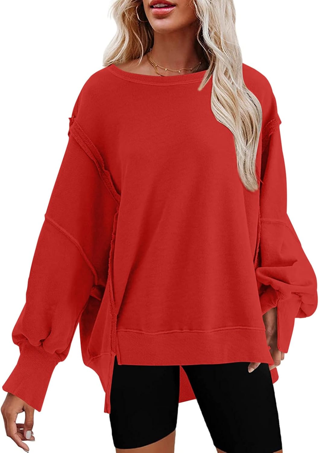 SHEWIN Womens Oversized Reverse Seam Sweatshirt for Casual Style