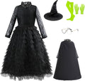 Witch Costume for Girls Black Witch Dress Cosplay With Cloak Hat