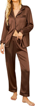 Ekouaer Silk Satin Pajamas Long Sleeve 2-Piece Set - Soft Lounge