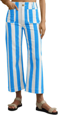 Cropped Striped Jeans High Waisted Straight Leg - Comfortable Fit