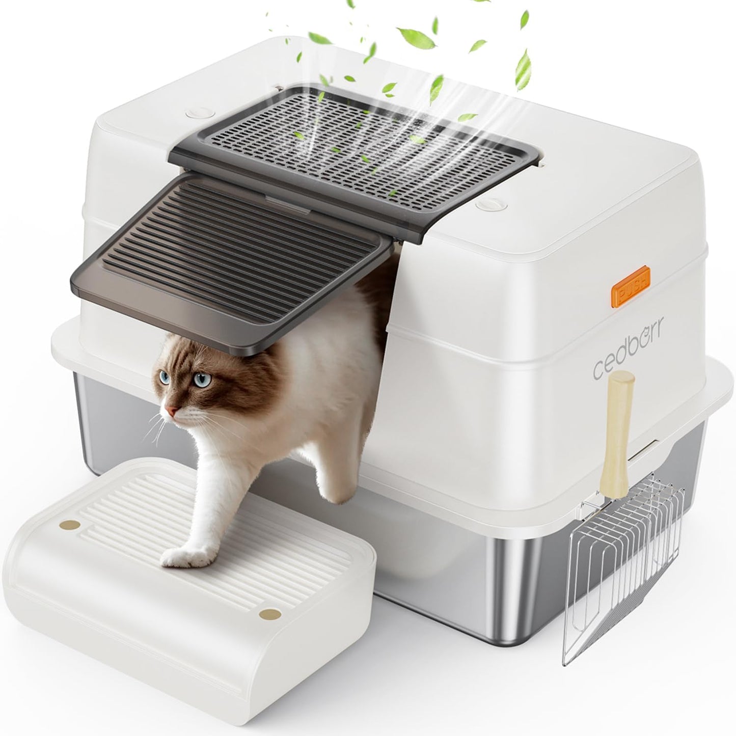 Stainless Steel Cat Litter Box with Lid for Large Cats