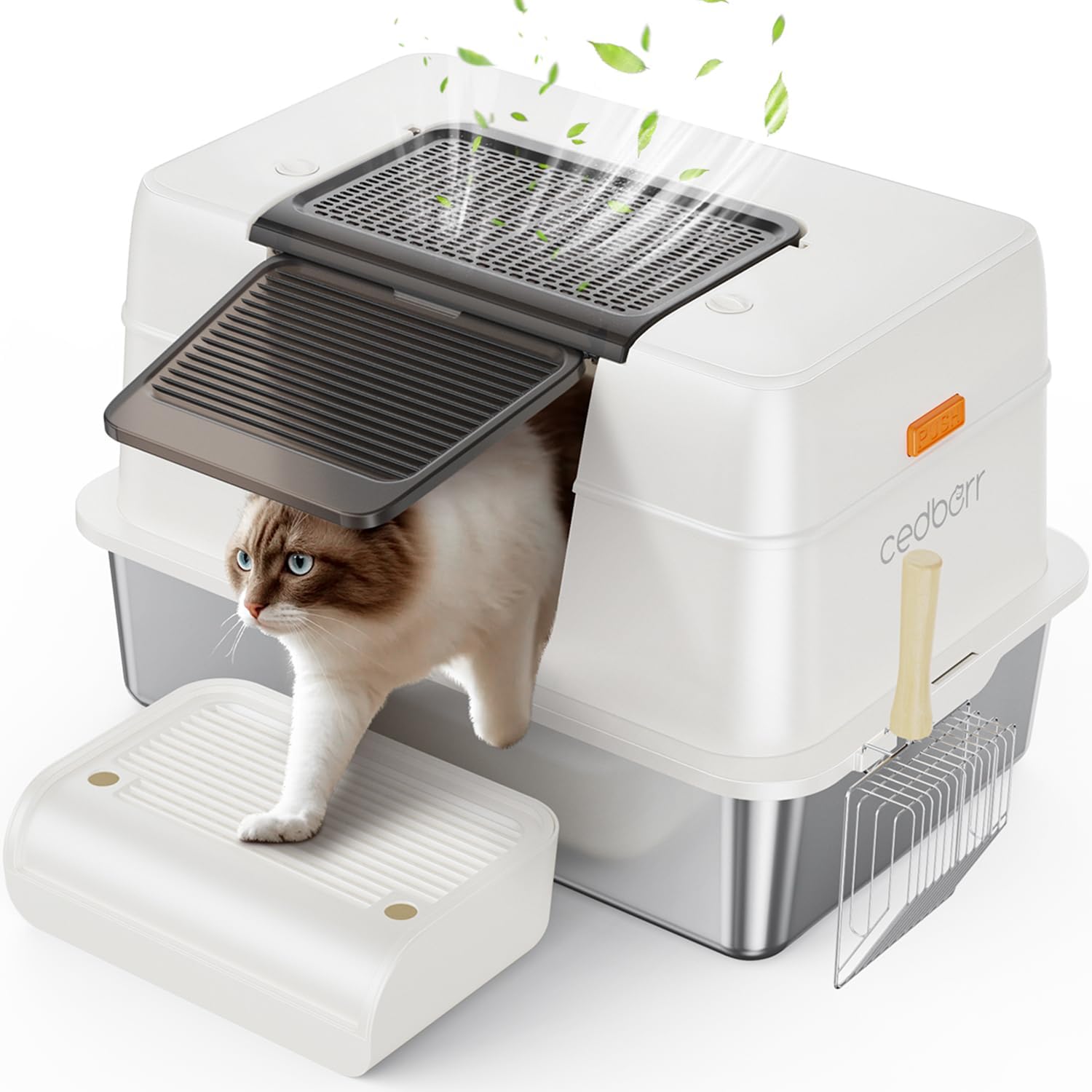 Stainless Steel Cat Litter Box with Lid for Large Cats