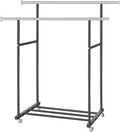 Clothes Rack Double Clothing Rack with Wheels and Extra Wide Shelf