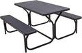 Picnic Bench Set Outdoor Metal Base Wood-Like Texture - Durable