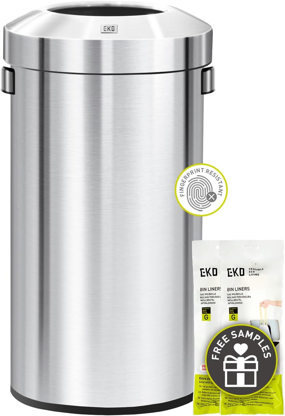 EKO Urban 24 Gallon Round Stainless Steel Open Top Waste Bin