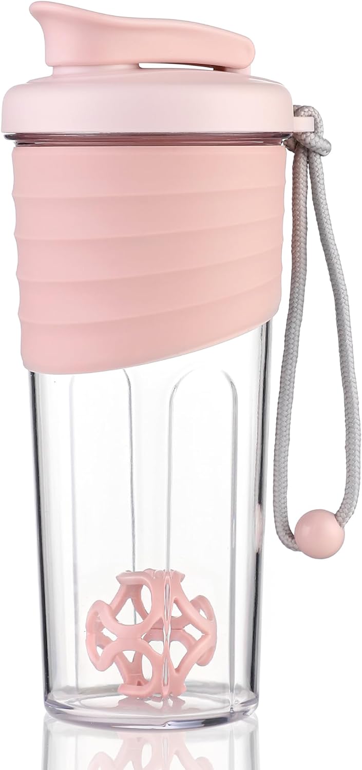 Pink Mixer Bottle 24oz - Whisk Ball - On-the-Go Protein Shake Cup