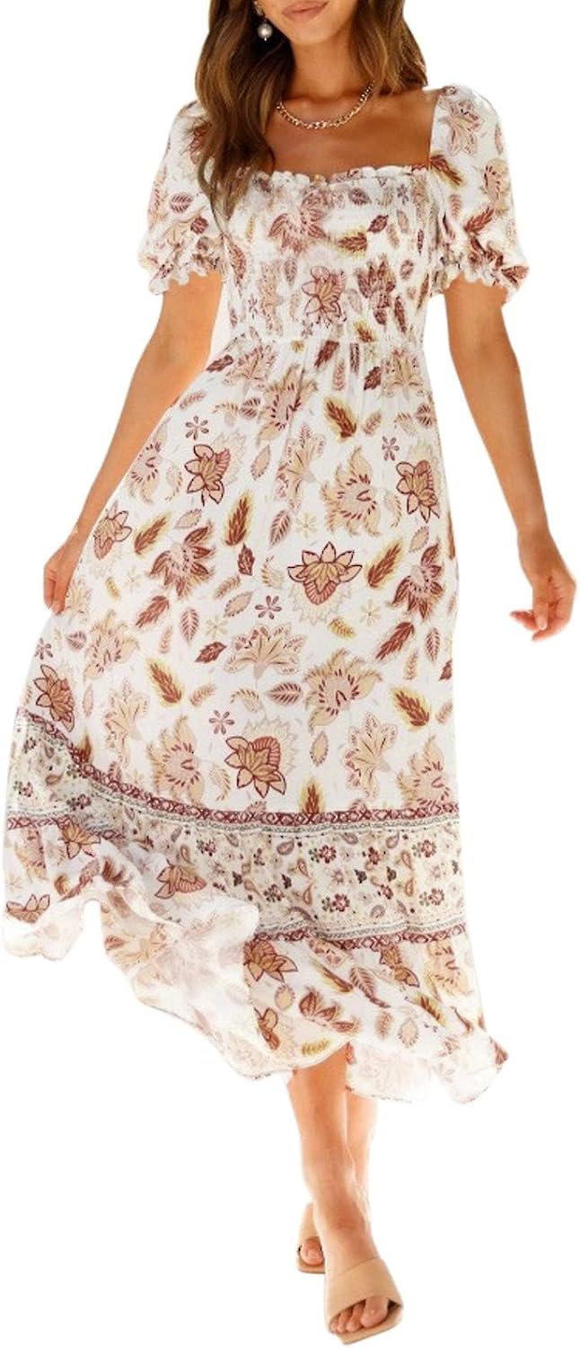 ZESICA Women's Boho Floral Print Maxi Dress for Summer