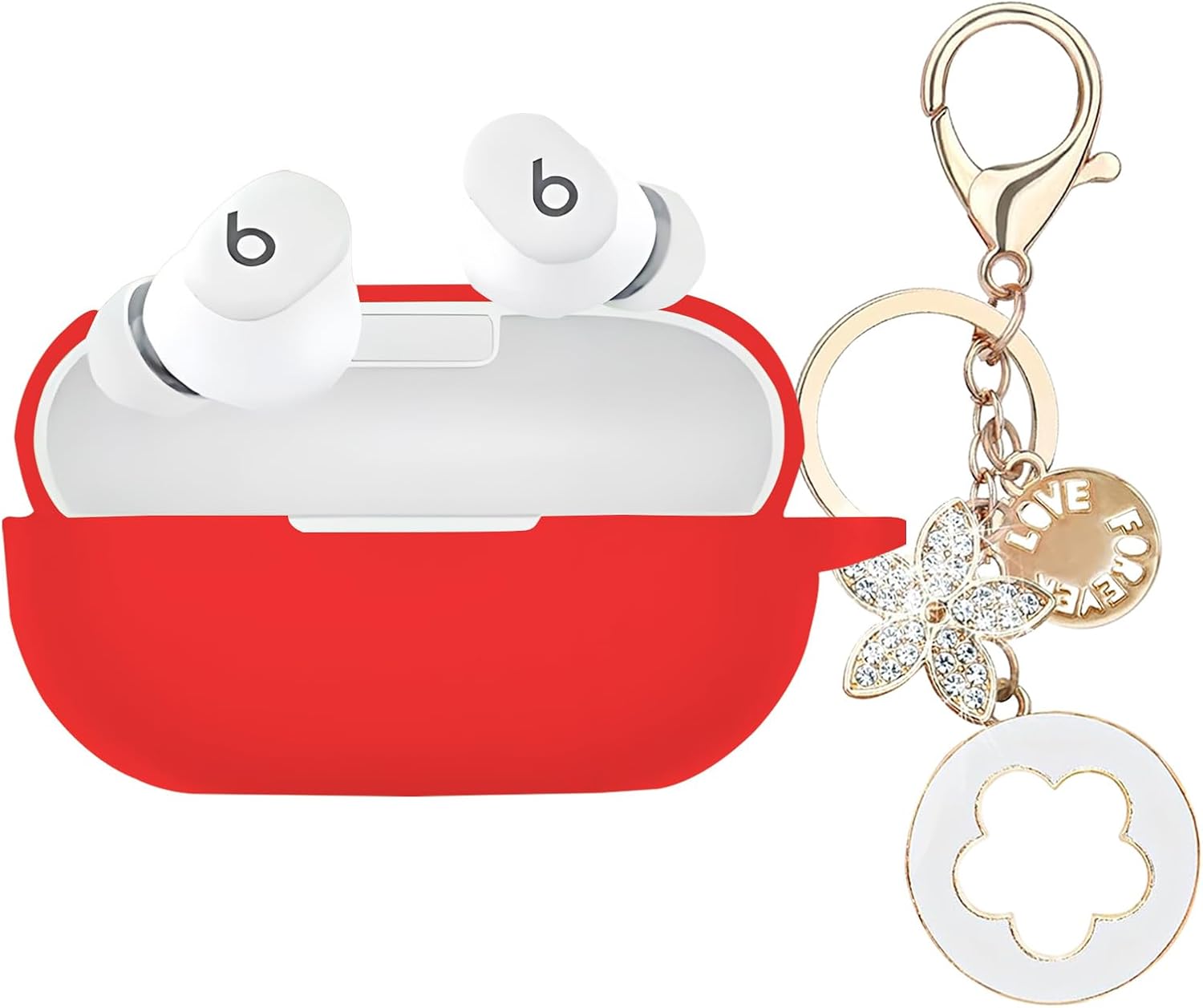 Red Silicone Cover with Bling Keychain for Beats Solo Buds