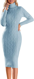 Fangetey Womens Turtleneck Sweater Midi Dress (Style Q1B4)
