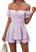 LYANER Women's Off Shoulder Wrap Tie Up Back Ruffle Romper