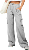 Women High Waisted Drawstring Wide Leg Cargo Pants - Casual Baggy