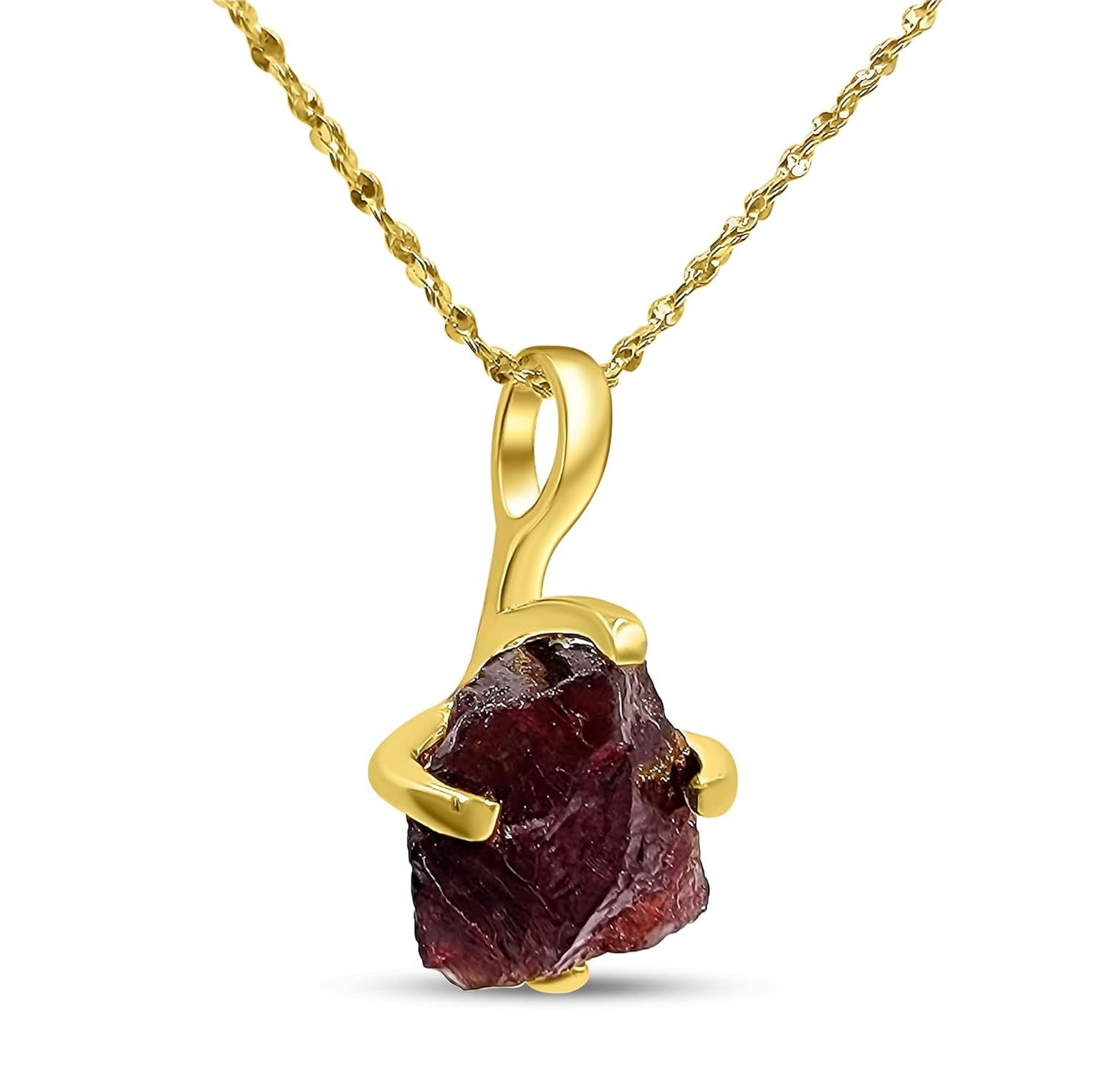 Natural Raw Garnet Chain Pendant Necklace in Yellow Gold