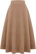 Womens Plaid Wool Skirt A-Line Maxi - Elastic High Waist Warm