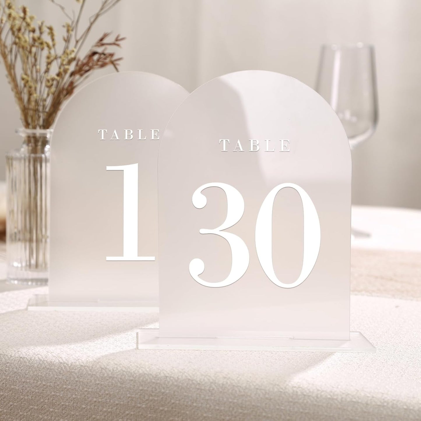 Frosted Arch Wedding Table Numbers with Stands for Events