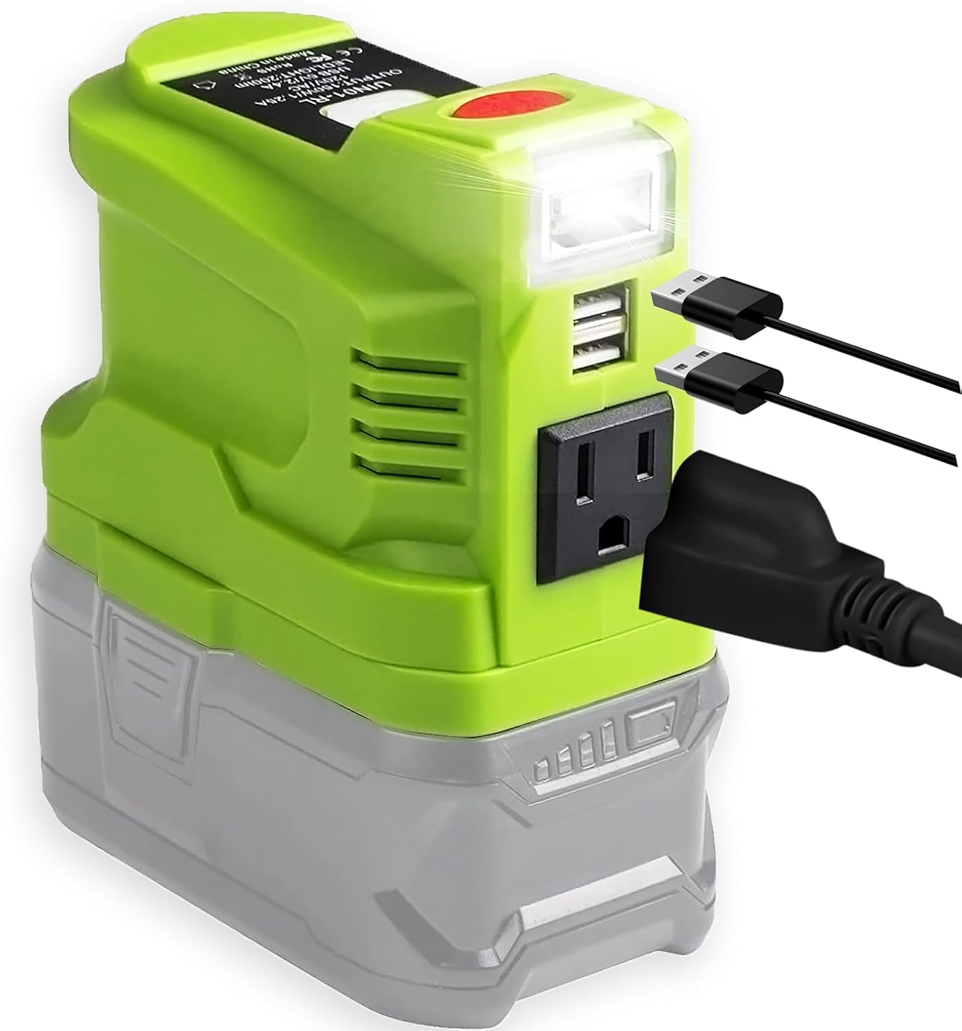 Portable 150W Power Inverter for Ryobi 18V - Converts DC to AC, Dual USB Ports & LED Light!