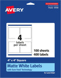 4 in x 4 in Matte White Square Labels - 400 Printable Sheets