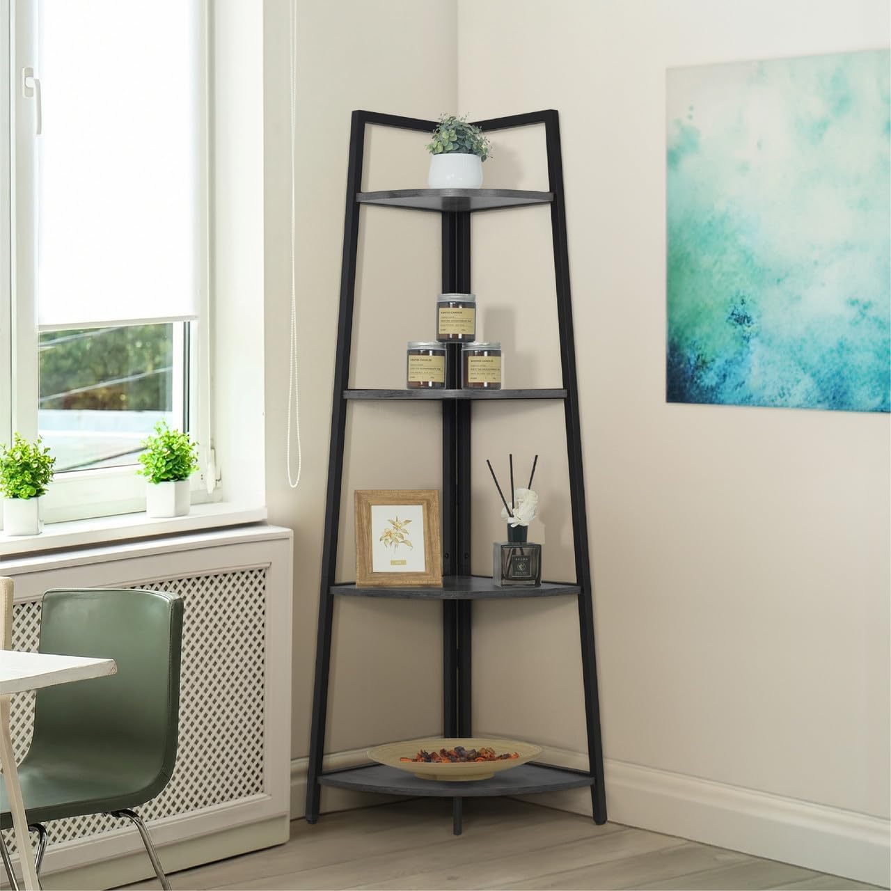 CAPHAUS Tall Corner Shelf Stand - Stylish 4-Tier Display Unit
