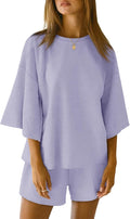 Womens 3/4 Sleeve Pajama Set - Oversized Top and Elastic Shorts