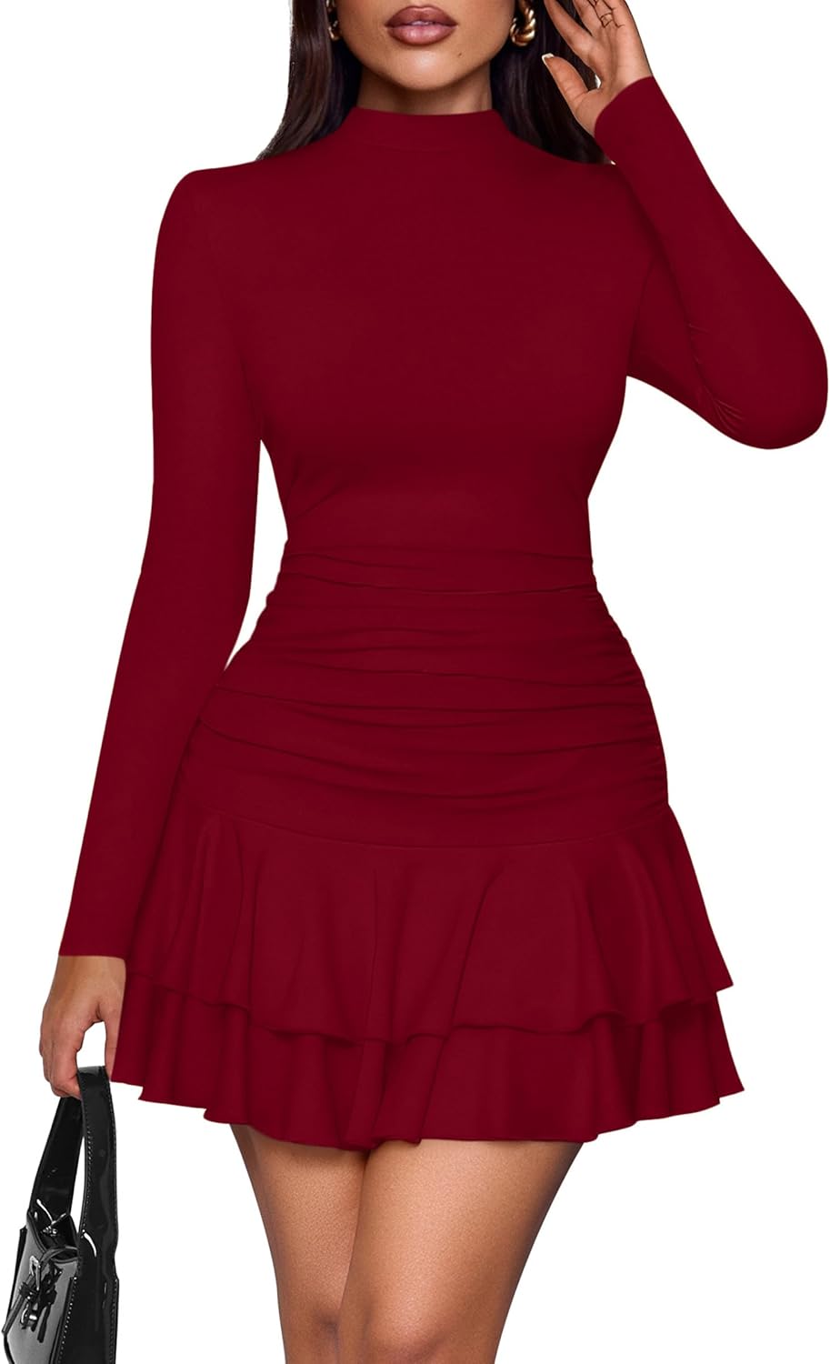 PRETTYGARDEN Women's Fall Long Sleeve Mock Neck Bodycon Dress