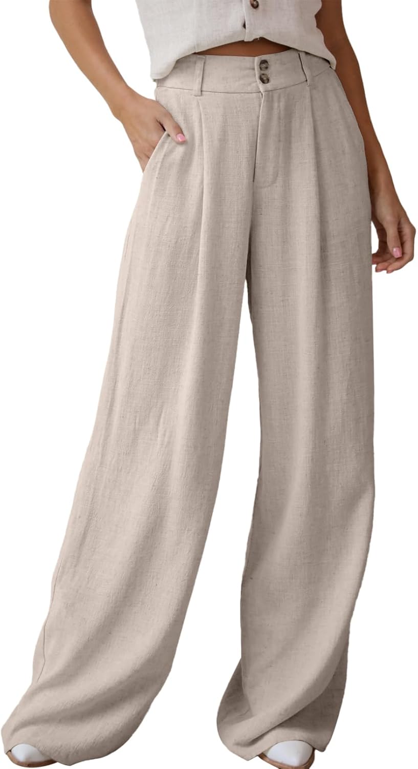 Dokotoo Womens Linen Wide Leg Pants for Casual Summer Style