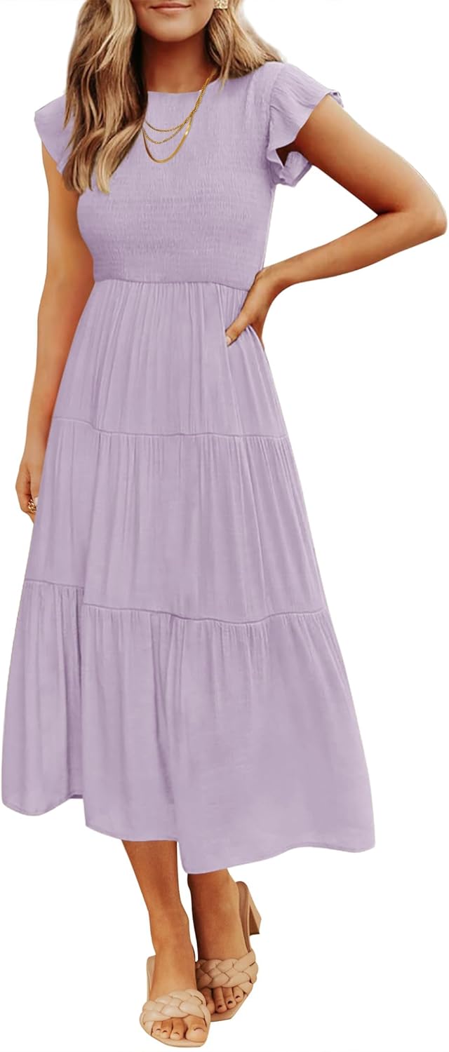 ZESICA Women's Casual Flutter Sleeve Midi Dress for Summer Fun