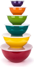 Melamine Mixing Bowls with Lids - 12 Piece Nesting Set, Multicolor