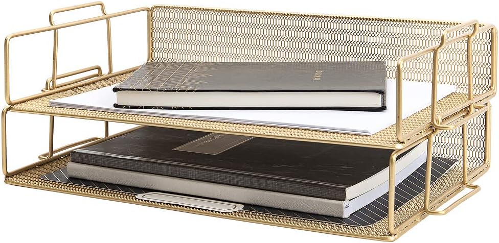 BLU MONACO Gold Mesh Letter Trays - Organize in Style!