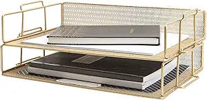 Blu Monaco Gold Desk Organizer - Stylish 2 Tier Letter Tray