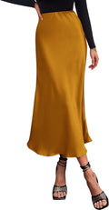 Long Satin A-Line Midi Skirt - Elegant High Waist Flowy Silk Look