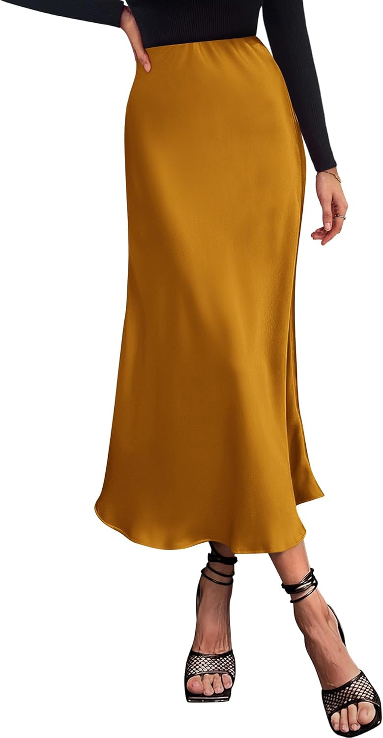 Elegant High Waist Satin Midi Skirt for Women by BTFBM