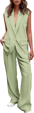 PRETTYGARDEN Women's 2 Piece Sleeveless Vest and Wide Leg Pants