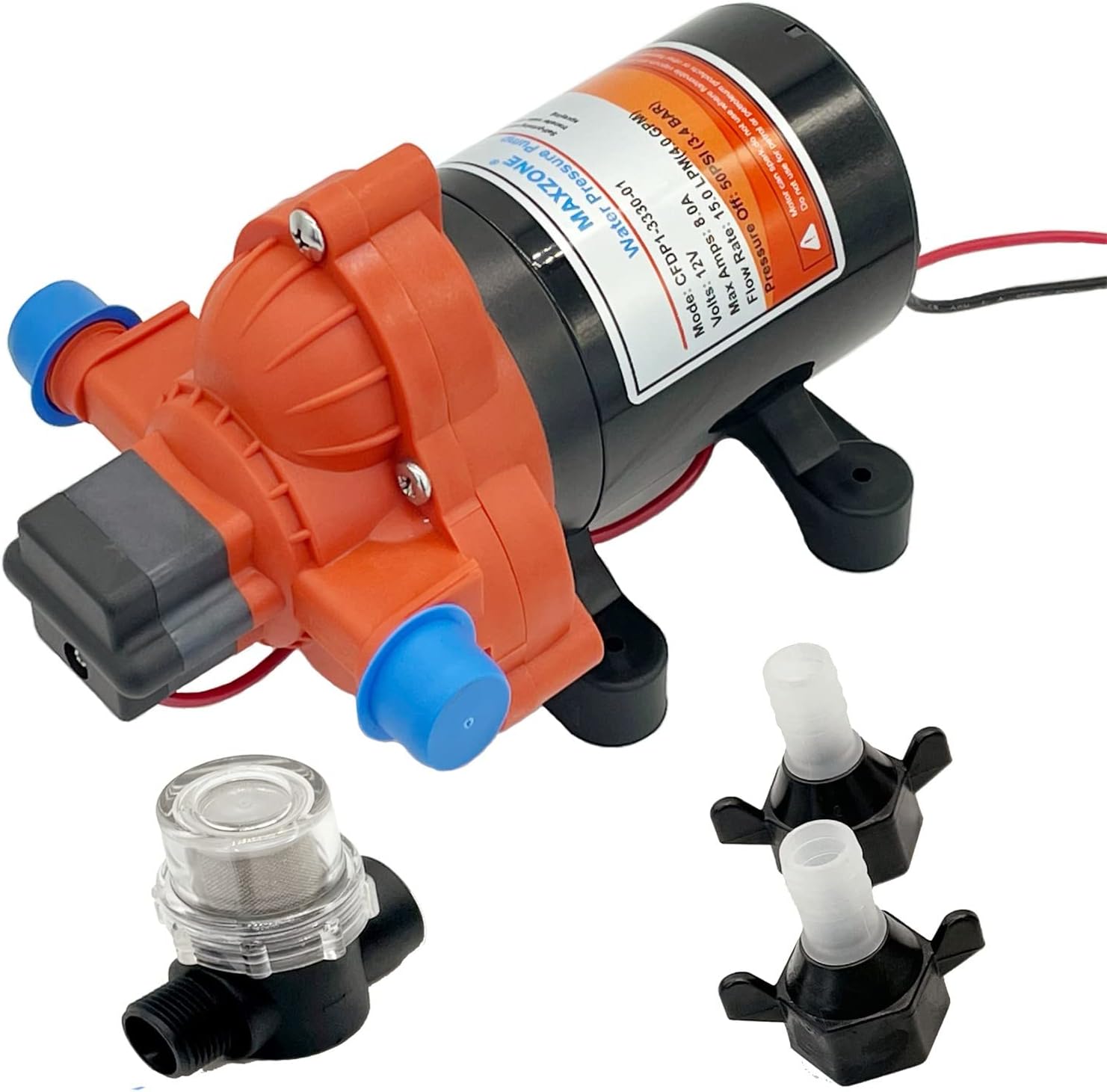 RV Fresh Water Diaphragm Pump 12 Volt DC 4.0 GPM for Marine Use