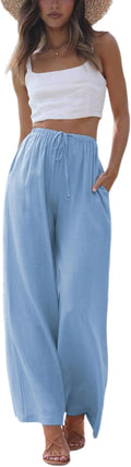 Women's Cotton Linen Palazzo Pants - Wide Leg Summer Beach