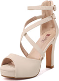 Women's Platform Strappy Chunky Heels - Dressy Peep Toe