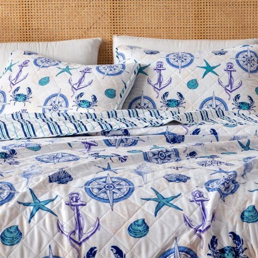 Full Queen Coastal Quilt Bedding Set with Nautical Design