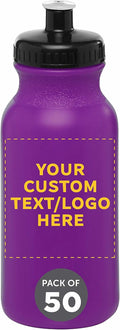 Custom 20 oz Water Bottles Push Cap Set of 50 - Purple