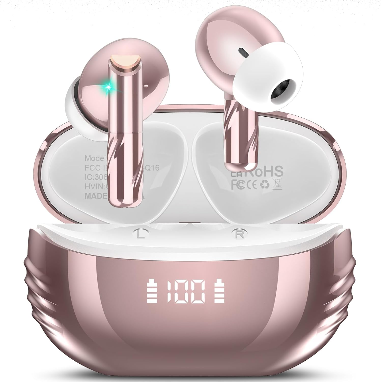 Conyat Rose Gold Wireless Earbuds - HiFi Stereo Bass, 48H Playback, IPX7 Waterproof
