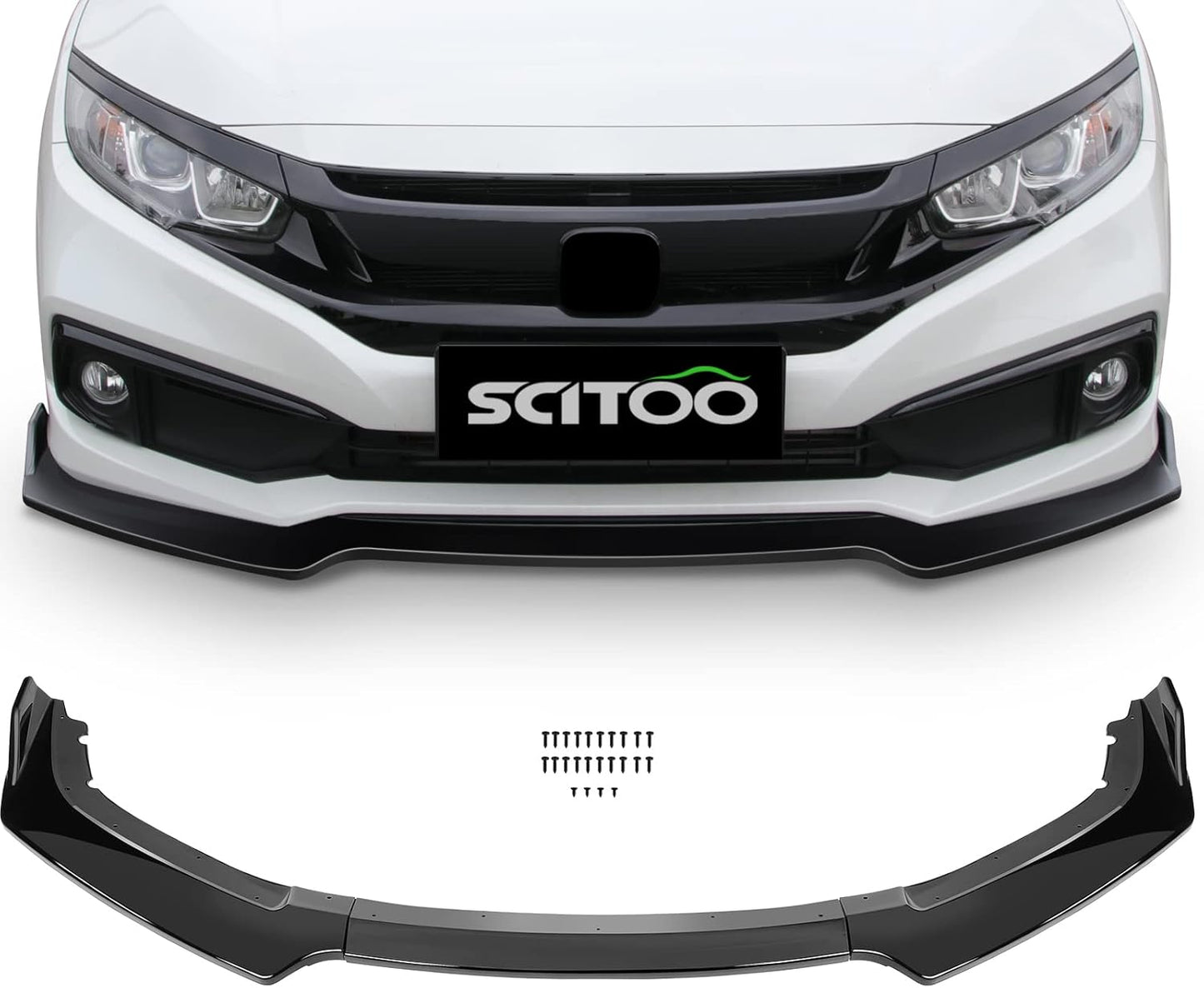 SCITOO 3PCS Black PP Front Bumper Lip for Honda Civic 2016-2020