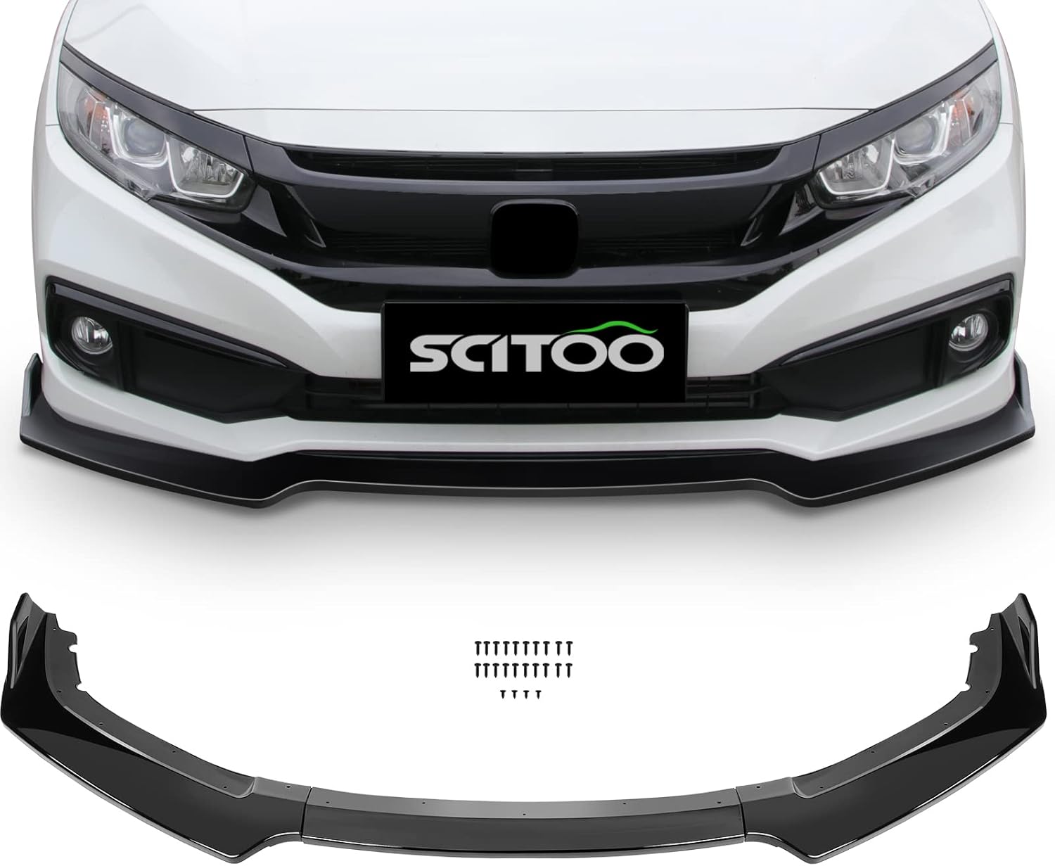 SCITOO 3PCS Black PP Front Bumper Lip for Honda Civic 2016-2020